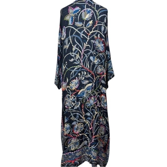 Raj Kimono Black Floral Butterfly Embroidered Bohemian One Size - Picture 10 of 11